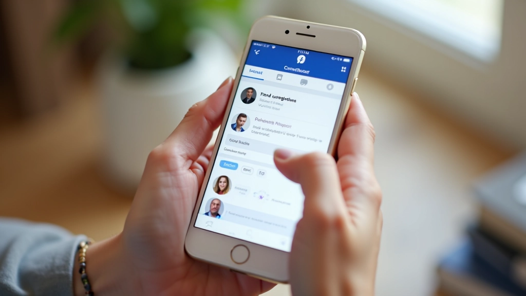 Smartphone screen showing Facebook friend suggestions interface with profile pictures and add friend buttons visible on bright white background